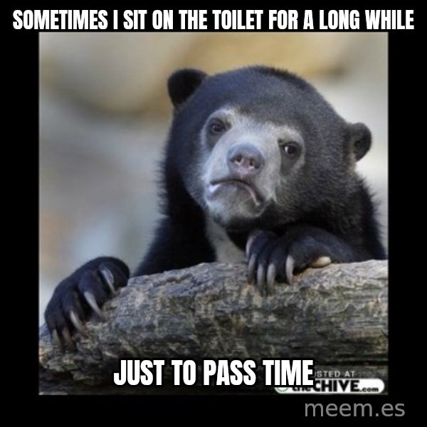 sad bear meme: SOMETIMES I SIT ON THE TOILET FOR A LONG WHILE / JUST TO PASS TIME