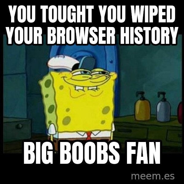 Don't you, Squidward? meme: YOU TOUGHT YOU WIPED YOUR BROWSER HISTORY / BIG BOOBS FAN