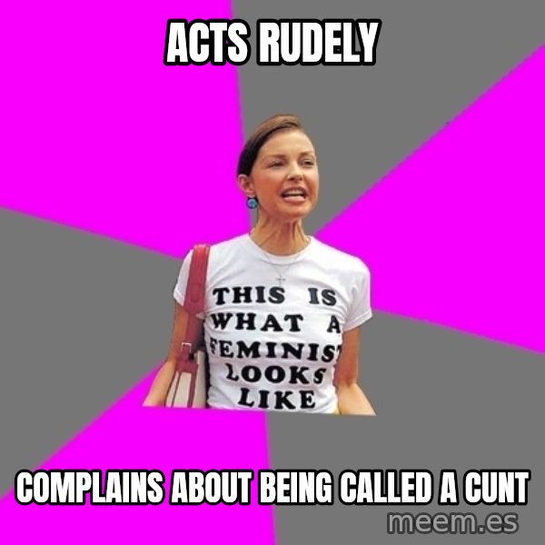 Feminist Cunt meme: Acts rudely / Complains about being called a cunt