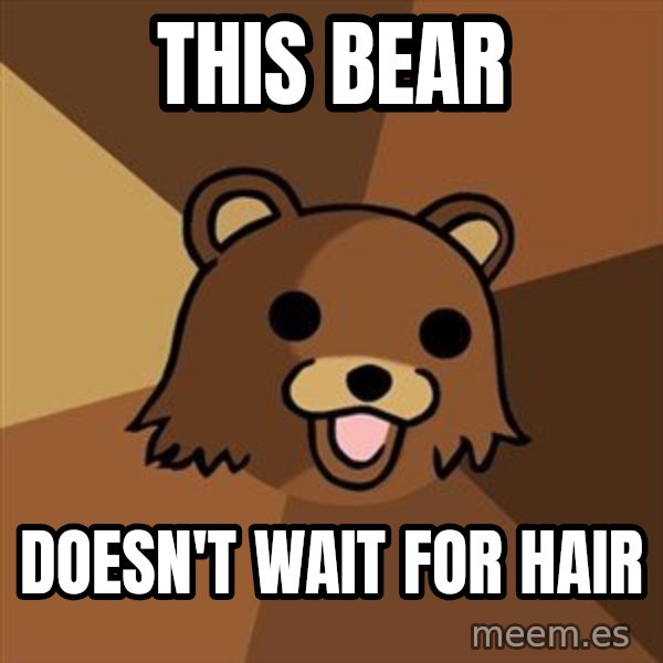 Pedobear meme: This Bear / Doesn't wait for hair