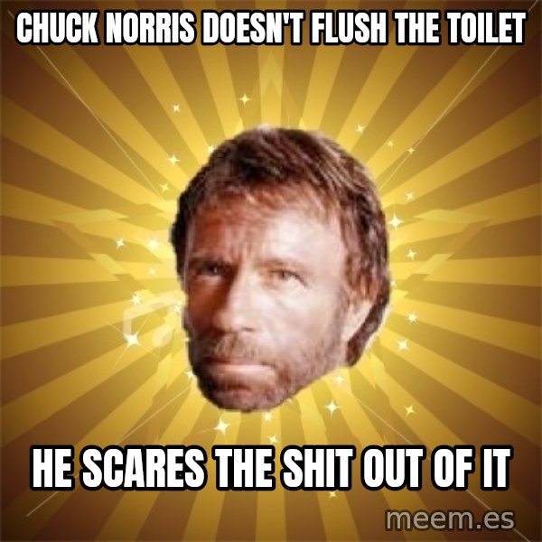 Chuck Norris Advice meme: chuck norris doesn't flush the toilet / he scares the shit out of it