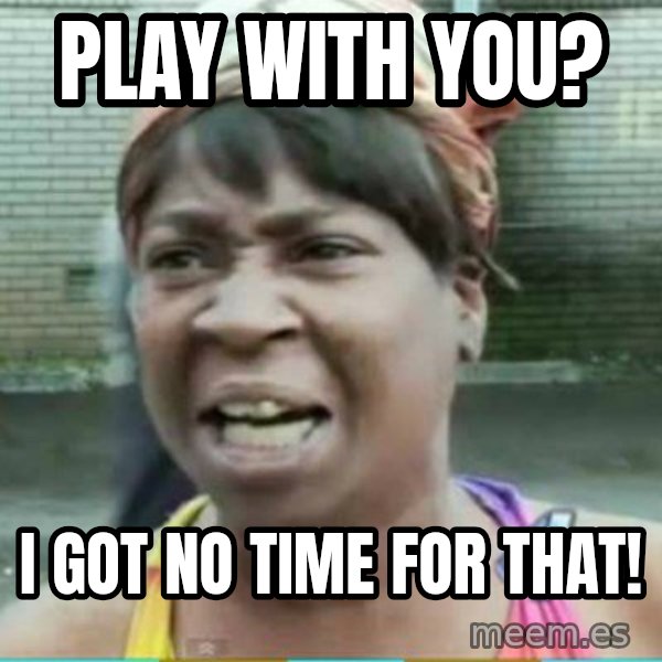 Sweet Brown Meme meme: Play with you? / I got no time for that!