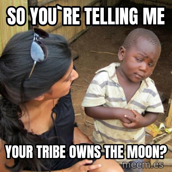 skeptical black kid meme: So you`re telling me / your tribe owns the moon?