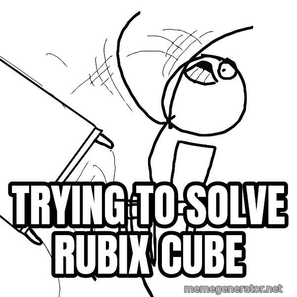 Desk Flip Rage Guy meme: trying to solve rubix cube