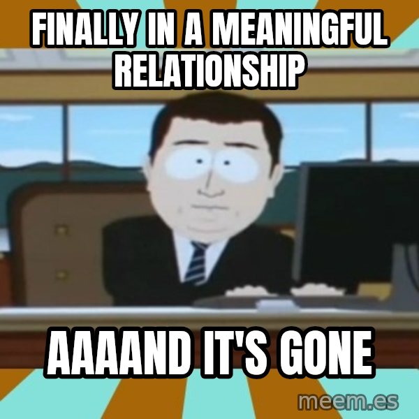 And it's gone meme: fiNally in a meaningful reLationship / aaaand It's gone