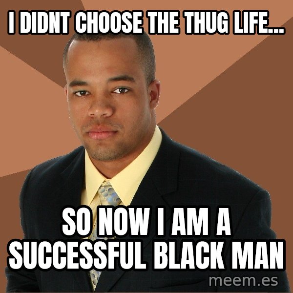 Successful Black Man meme: I didnt choose the thug life... / so now I am a successful black man