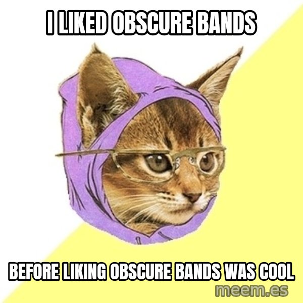 Hipster Kitty meme: I liked Obscure Bands / Before Liking Obscure bands was cool