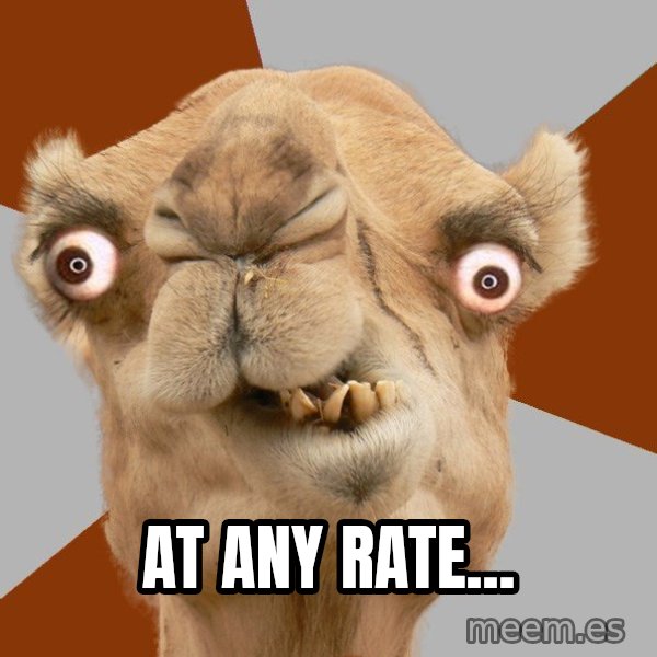 Crazy Camel lol meme: AT ANY RATE...