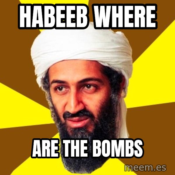 Osama meme: HABEEB WHERE / ARE THE BOMBS
