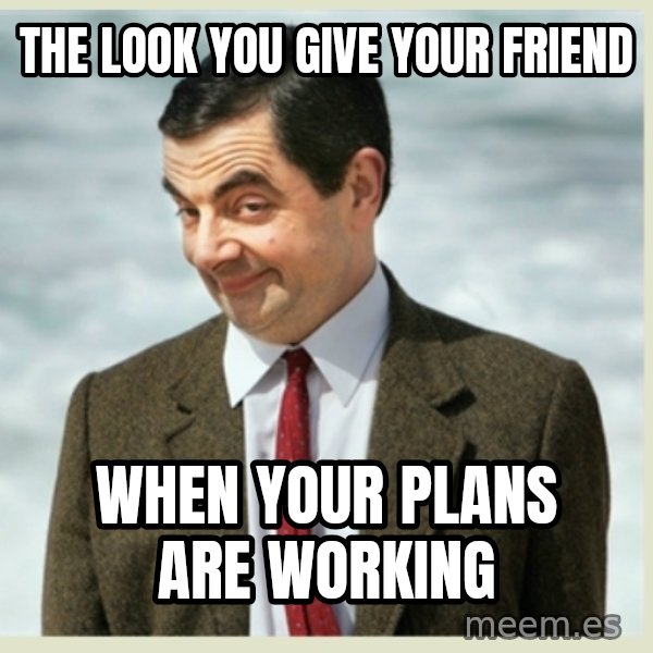 MR bean meme: the look you give your friend / when your plans are working