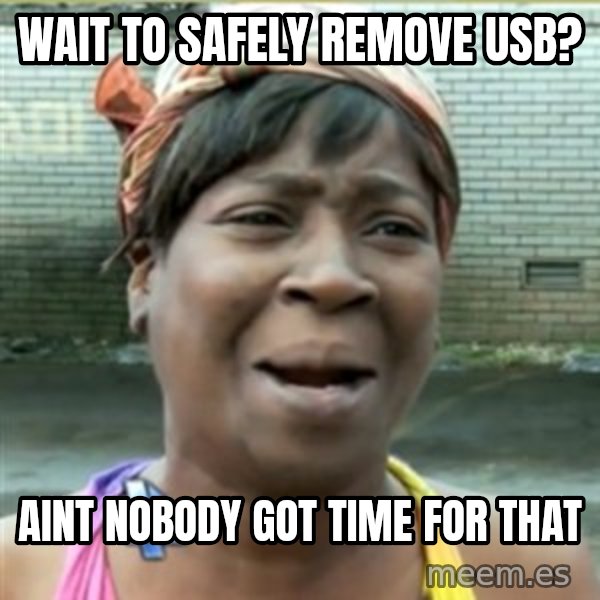 Ain't Nobody got time fo that meme: wait to safely remove usb? / aint nobody got time for that
