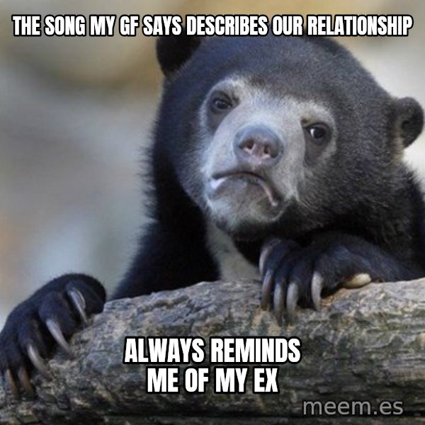 Confession Bear meme: The song my gf says describes our relationship / Always Reminds me of my Ex