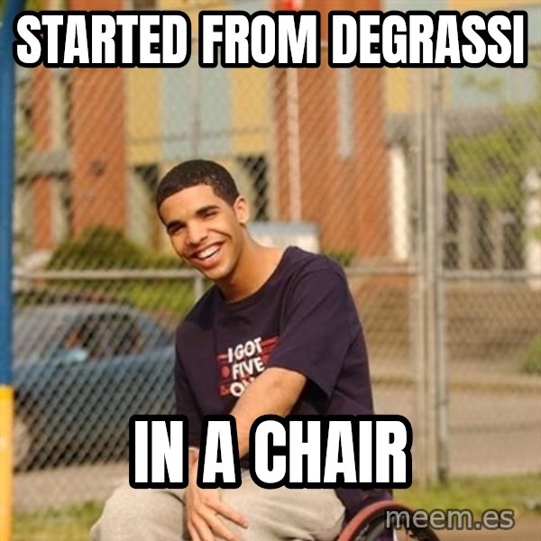 Drake Wheelchair meme: started from degrassi / in a chair