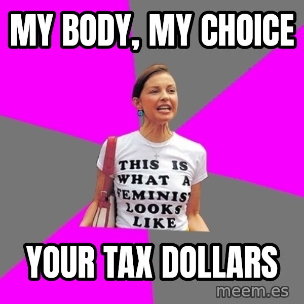 Feminist Cunt meme: My body, my choice / Your tax dollars
