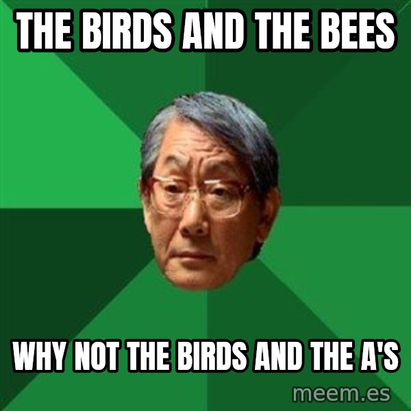 High Expectations Asian Father meme: the birds and the bees / why not the birds and the a's