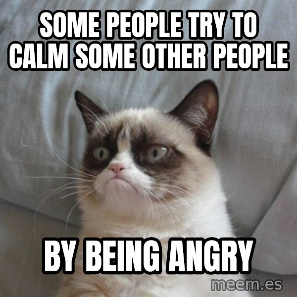 Grumpy cat good meme: some people try to calm some other people / by being angry