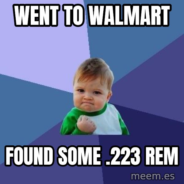 Success Kid meme: WENT TO WALMART / FOUND SOME .223 REM