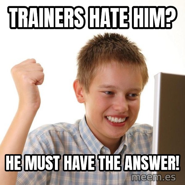 First Day on the internet kid meme: trainers hate him? / he must have the answer!