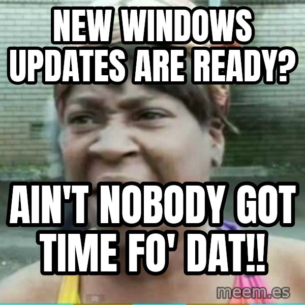 Sweet Brown Meme meme: New windows updates are ready? / ain't nobody got time fo' dat!!