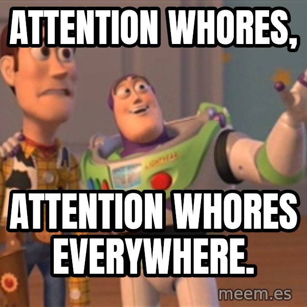 Tseverywhere meme: Attention whores, / Attention whores everywhere.