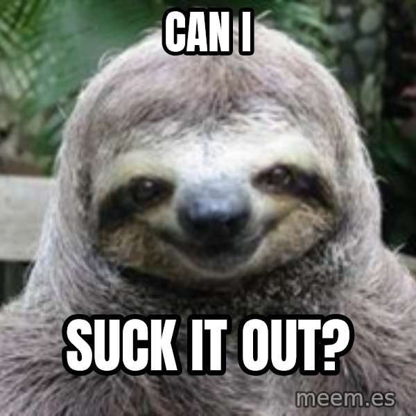 Sexual Sloth meme: CAN I / SUCK IT OUT?