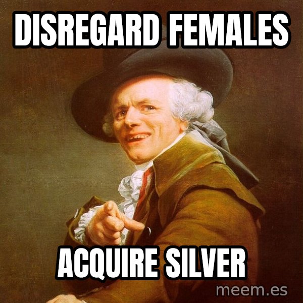 Joseph Ducreux meme: DISREGARD FEMALES / ACQUIRE SILVER