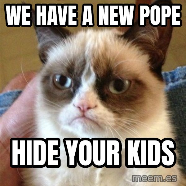 Grumpy Cat  meme: We have a new pope / Hide your kids