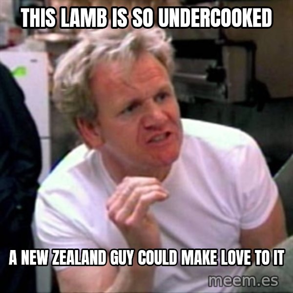 Gordon Ramsay meme: This Lamb is so undercooked / a new zealand guy could make love to it