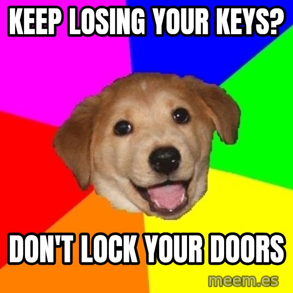 Advice Dog meme: Keep losing your keys? / Don't lock your doors