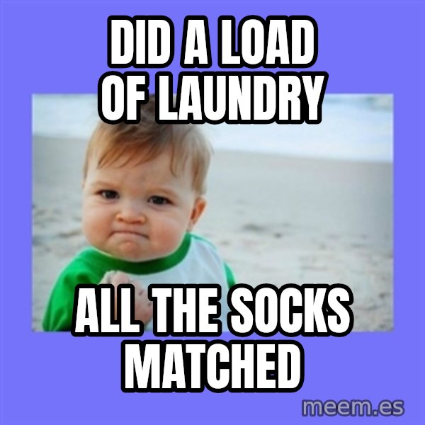 Success Kid meme: Did a lOad of laundry / All the socks matched