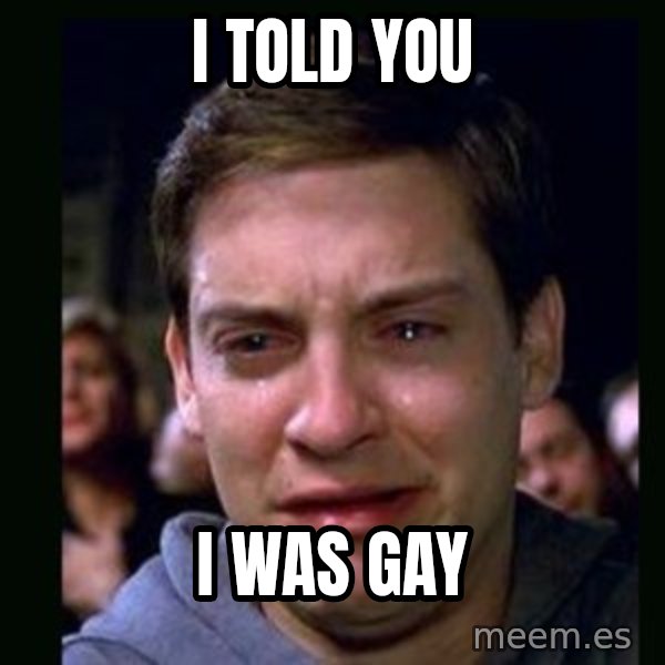 crying peter parker meme: I TOLD YOU / I WAS GAY