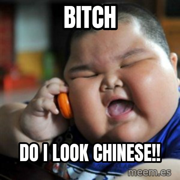fat chinese kid meme: bitch / do i look chinese!!