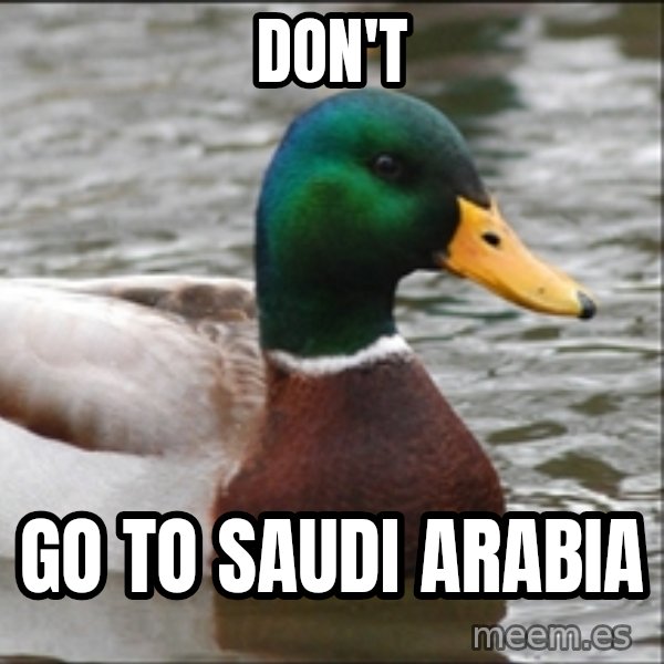 Actual Advice Mallard 1 meme: Don't / GO TO SAUDI ARABIA