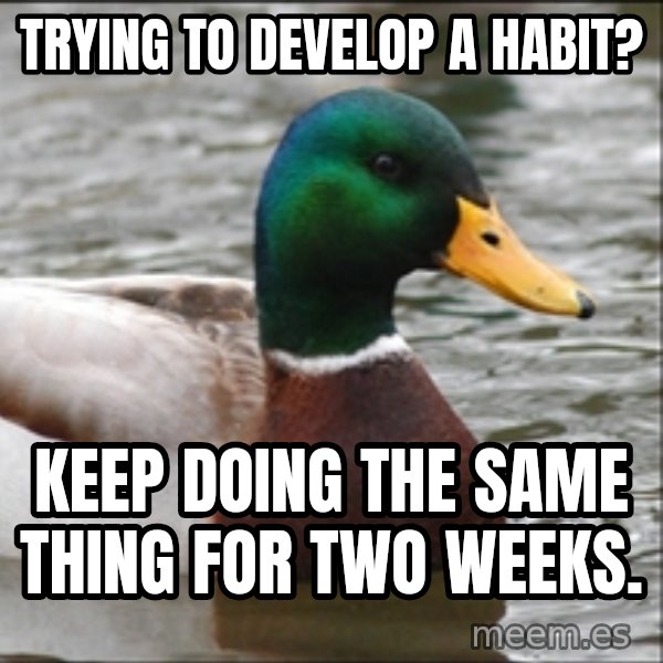 Actual Advice Mallard 1 meme: Trying to develop a habit? / keep doing the same Thing for two weeks.