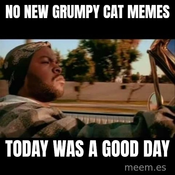 Ice Cube- Today was a Good day meme: no new grumpy cat memes / today was a good day