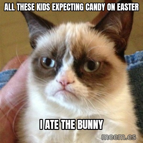 Grumpy Cat  meme: all these kids expecting candy on easter / i ate the bunny