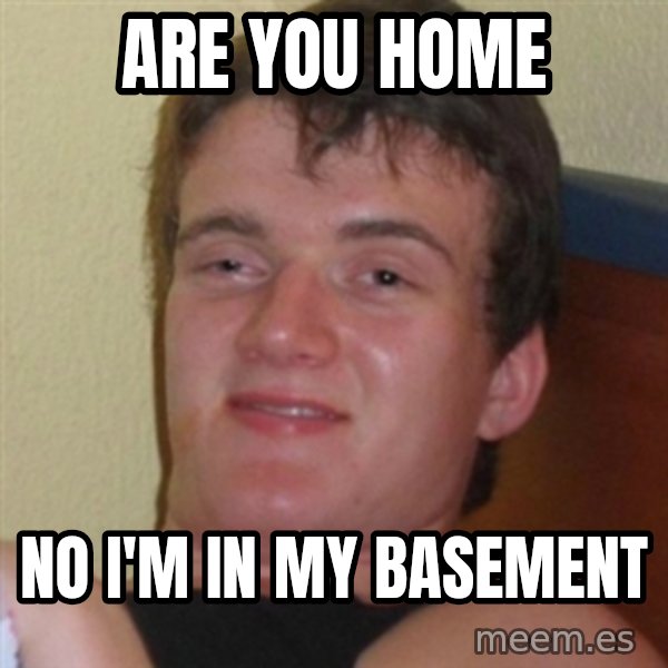 Really highguy meme: Are you home / No I'm In my basement