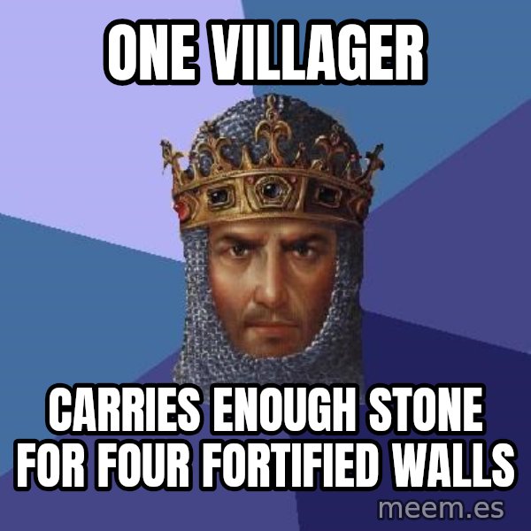 Age Of Empires meme: ONE VILLAGER / CARRIES ENOUGH STONE FOR FOUR FORTIFIED WALLS