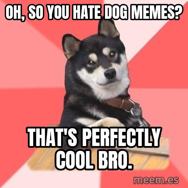 Cool Dog meme: oh, so you hate dog memes? / that's perfectly cool bro.
