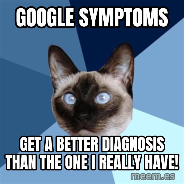Chronic Illness Cat meme: Google symptoms / get a better diagnosis than the one I really have!