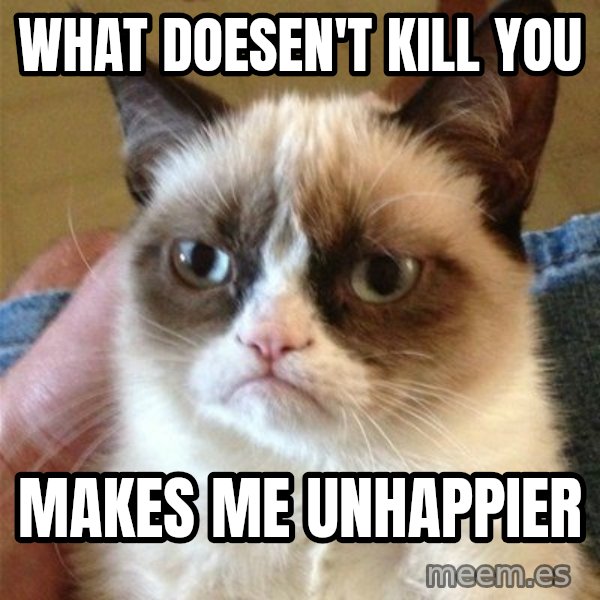 Grumpy Cat  meme: What doesen't kill you / makes me unhappier