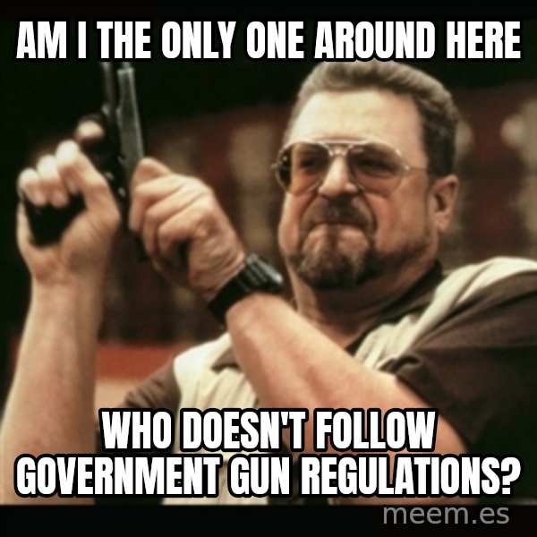 am i the only one around here meme: am i the only one around here / who doesn't follow government gun regulations?