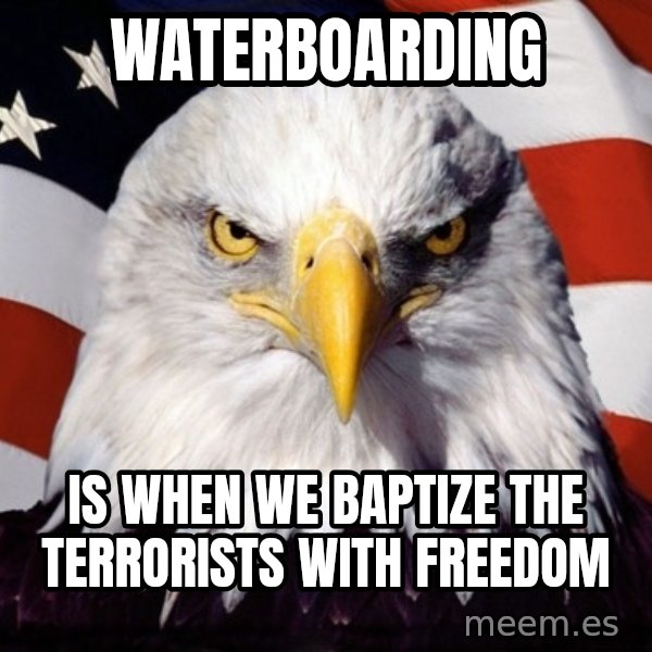 American Pride Eagle meme: Waterboarding / Is when we baptize the terrorists with freedom
