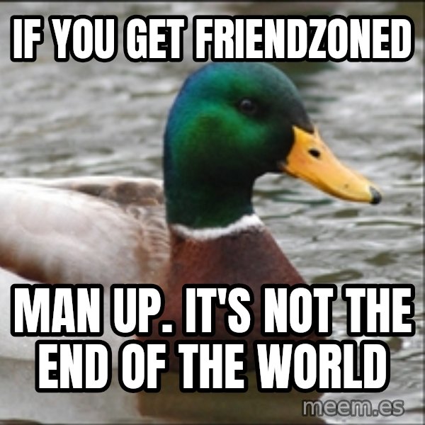 Actual Advice Mallard 1 meme: If you Get friendzoned / Man up. It's not the end of the world
