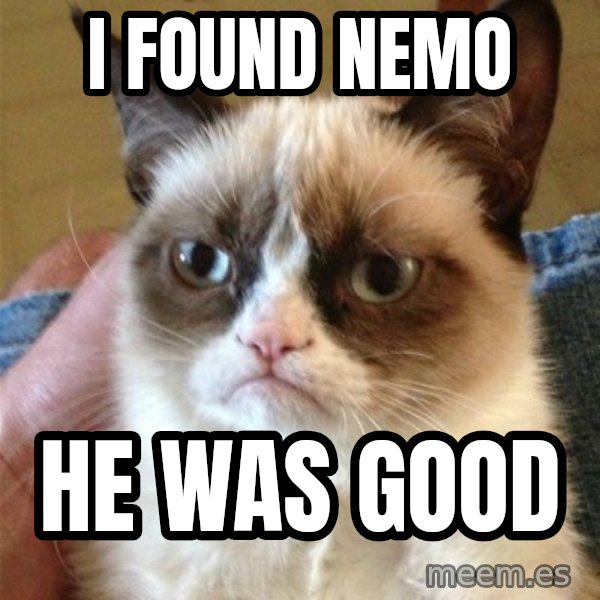 Grumpy Cat  meme: I FOUND NEMO / HE WAS GOOD