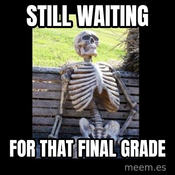 Still Waiting meme: still waiting / for that final grade