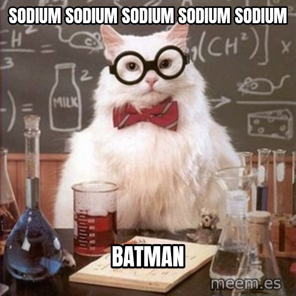 Chemistry Cat meme: sodium SODIUM SODIUM SODIUM SODIUM / BATMAN