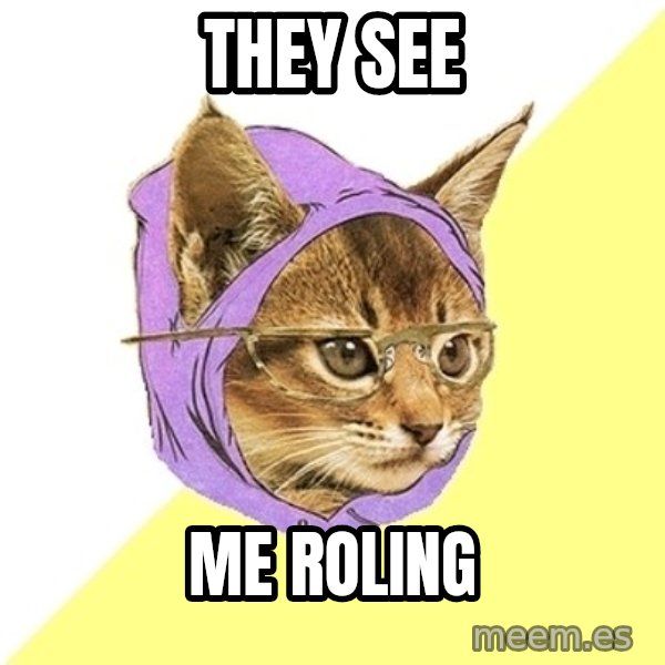 Hipster Kitty meme: THEY SEE / ME ROLING