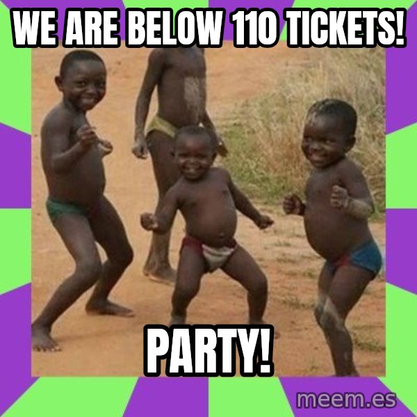african children dancing meme: We are below 110 tickets! / Party!