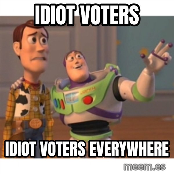 Toy story meme: idiot voters / idiot voters everywhere